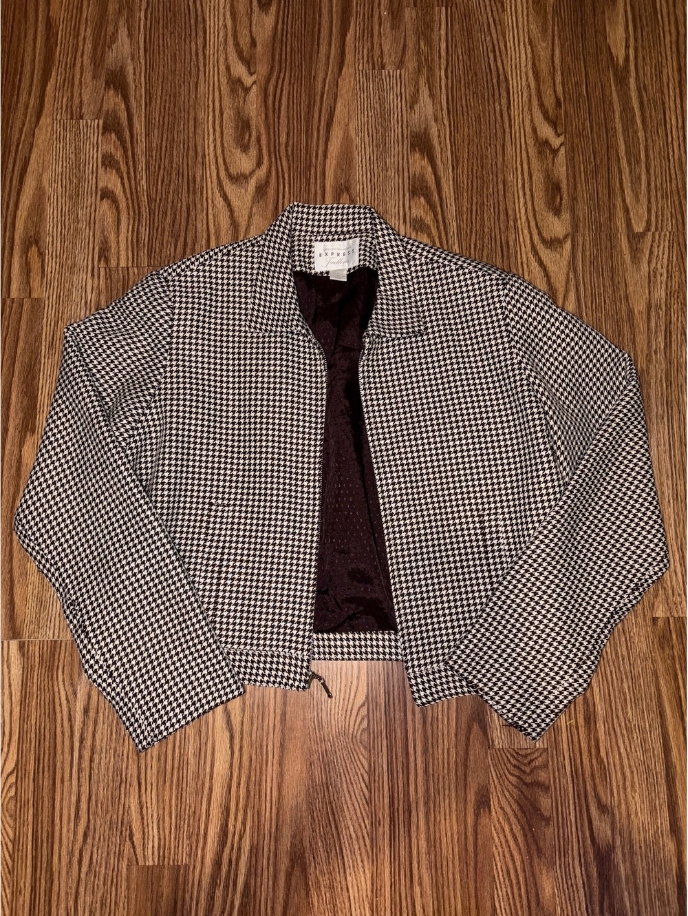 Vintage 80s 90s Compagnie Internationale Express Houndstooth Cropped Zip Jacket